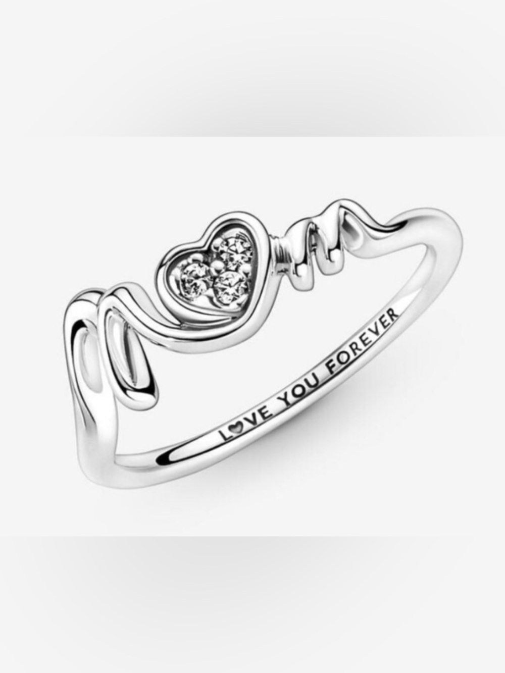 Pandora Mom Ring Elegant Silver Heart Ring Size 6
